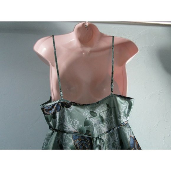 Green Satin Blue Roses Lace Chiffon Trim Negligee Medium Secret Treasures EUC - Picture 10 of 12